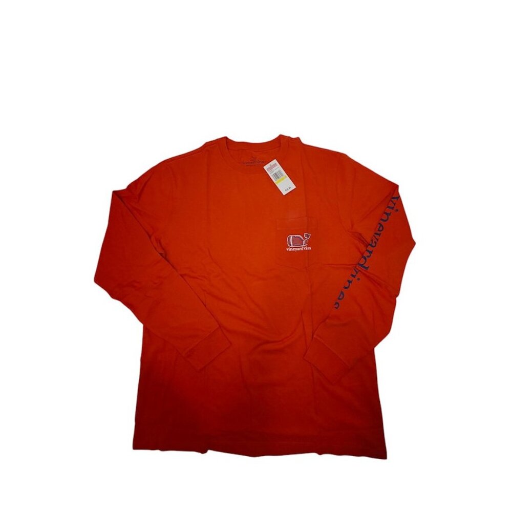Vineyard Vines Men's Med Long Sleeve Football Whale Sundown Red T-Shirt New NWT